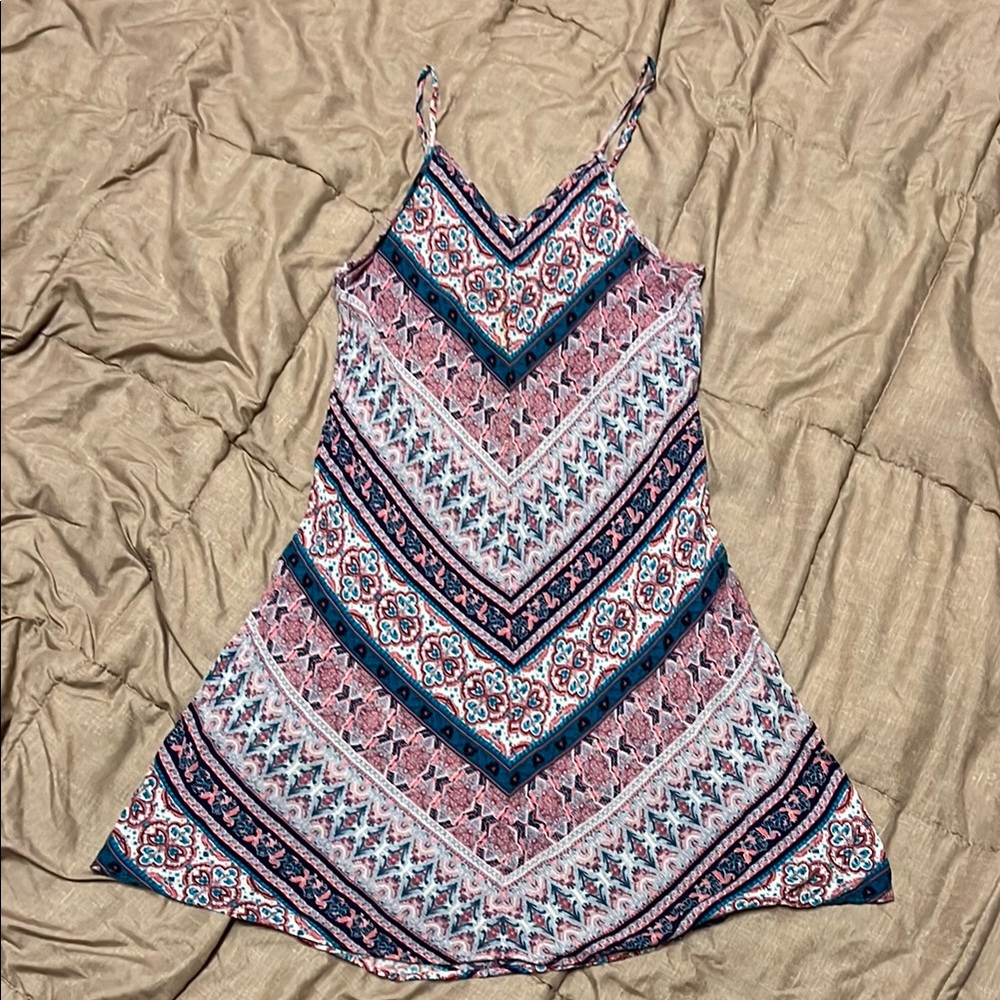 Pink Rose Multicolor Boho Dress Medium